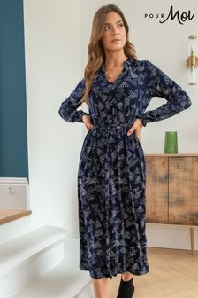 Niebieski - Elegancka dżersejowa sukienka midi Pour Moi Bridget z długim rękawem z materiału z recyklingu (759045) | 310 zł