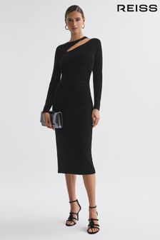 Reiss Black Macey Velvet Cut-Out Midi Dress (759172) | $360