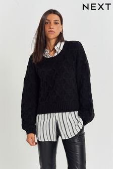 Schwarz - Weitmaschig gestrickter Pullover mit Lagendesign (759306) | 36 €