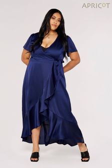Apricot Navy Blue Satin Ruffle Wrap Maxi Dress (759878) | €24