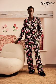 Cath Kidston Black Floral Print Modal Blend Button Through Pyjamas (759997) | €87.50