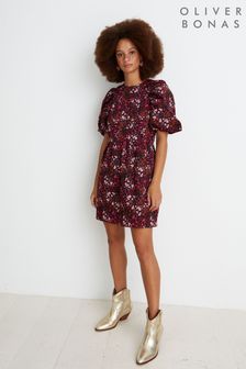 Oliver Bonas Pink Floral Print Puff Sleeve Mini Dress (7604C5) | 165 zł