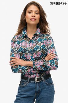 Superdry Pink Sheer Lurex Printed Blouse (761175) | €63