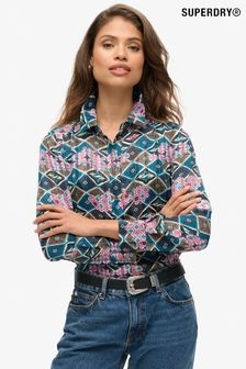 Superdry Pink Sheer Floral Print Printed 100% Cotton Blouse (761175) | $86