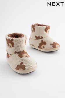 Brown Knitted Bear Warm Lined Slipper Boots (761242) | €11 - €14