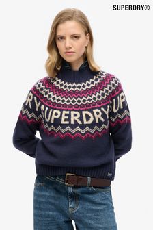 Superdry Island Navy Multi Fairisle Pattern Branded Jumper (761432) | $103