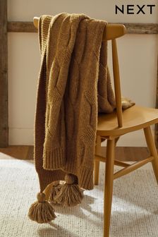 Ochre Yellow Cosy Cable Knit Throw