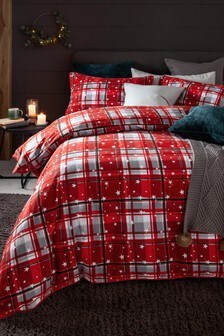 Red 100% Brushed Cotton Red Check Duvet Cover and Pillowcase Set (762211) | €39 - €76