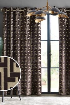 Brown/Gold Collection Luxe Fretwork Heavyweight Velvet Eyelet Lined Curtains (762324) | €39 - €78