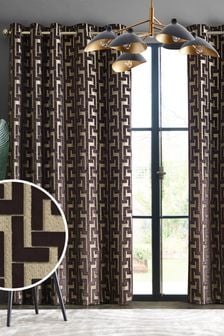 Brown/Gold Collection Luxe Fretwork Heavyweight Velvet Eyelet Lined Curtains (762324) | €62 - €124