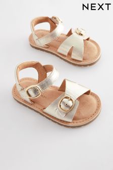 Gold Wide Fit (G) Leather Buckle Sandals (762646) | HK$175 - HK$192