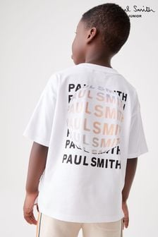 לבן - חולצת טי בגזרת אוברסייז עם הדפס אייקוני ושרוול קצר לבנים ונערים של Paul Smith Junior (763250) | ‏251 ‏₪