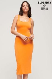 Superdry Orange Square Neck Jersey Midi Dress (763278) | €27