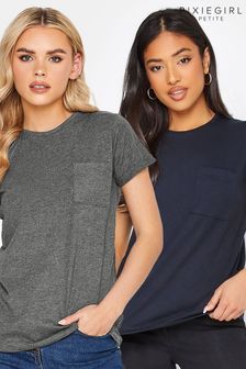 Grau - Pixiegirl Basic kurzärmelige Taschen-T-Shirts 2er Packung, Kurzgröße​​​​​​​ (763526) | 17 €