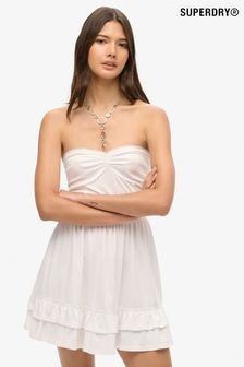 Superdry White 50s Lace Bandeau Mini 100% Cotton Dress (763568) | $86