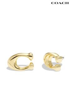 COACH Gold Tone Signature C Stud Earrings (763714) | ₪ 201