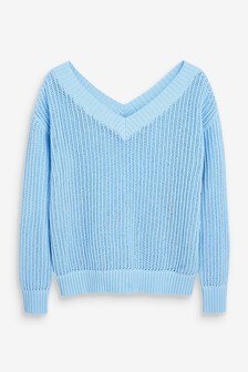 Pull à col en V et détail en maille filet