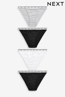 White/Black/Grey Tanga Cotton Rich Logo Knickers 4 Pack (763968) | $24