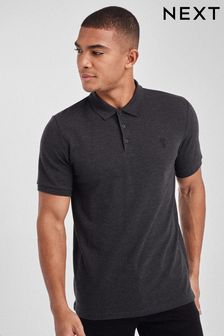 Grey Charcoal Slim Fit Short Sleeve Pique Polo Shirt (764530) | 93 SAR