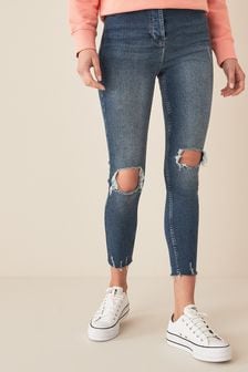 Dark Blue Busted Knee Authentic Stretch High Rise Skinny Jeans (764635) | €10