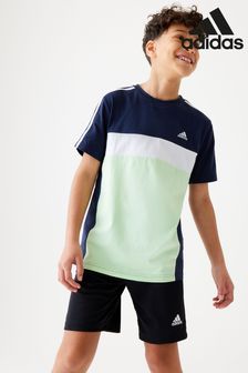 adidas Navy/Green Kids Sportswear Tiberio 3-Stripes Colourblock Cotton T-Shirt (764716) | ￥3,170