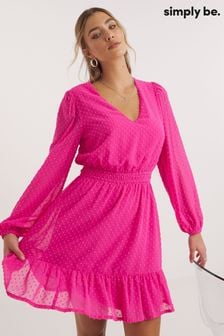 Розовое приталенное платье в горошек Simply Be (764725) | €24