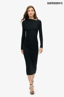 Schwarz - Superdry Long Sleeve Ruched Midi Dress (764801) | 77 €