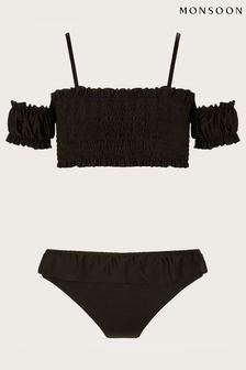 Monsoon Shirred Cold-Shoulder Black Bikini with Recycled Polyester (766402) | €13 - €13.50