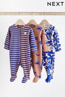Cobalt Blue Dino Baby Sleepsuits 3 Pack (0mths-3yrs) (766801) | 79 QAR - 89 QAR