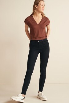 Legging remodelant en jean ultra-stretch doux au toucher avec braguette zippée
