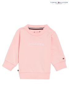 Tommy Hilfiger Baby Pink Curved Logo Sweat Top