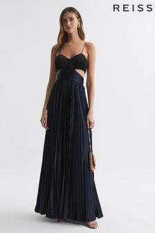 Reiss Black Elodie Amur Pleated Cut-Out Maxi Dress (767955) | 993 €