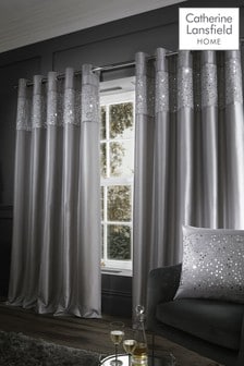 Catherine Lansfield Grey Glitzy Sequin Detail Lined Eyelet Curtains (768295) | $61 - $98