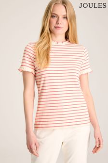 Joules Daisy Pink/Cream Short Sleeve Frilled Neck Top (768727) | HK$359