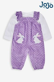 JoJo Maman Bébé Puurple Bunny Applique Cord Dungarees & Top Set (768779) | €38.50