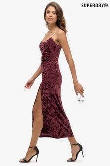 Superdry Maroon Crush Diamonte Velvet Maxi Dress (768790) | $137