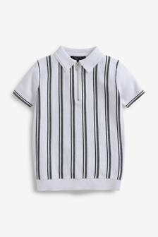 Zip Neck Vertical Stripe Knitted Polo Shirt (3-16yrs)