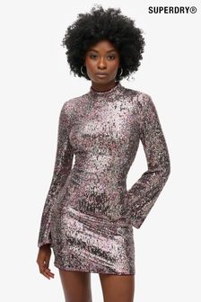 Floral Sequin - Superdry Long Sleeve Printed Sequin Mini Dress (768986) | ‏478 ‏₪