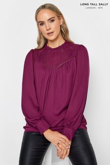 Long Tall Sally Red Lace Insert Pleat Blouse (769118) | $50