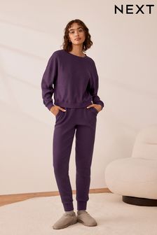 Aubergine-Violett - Gerippter, langärmeliger Pyjama (769346) | 26 €