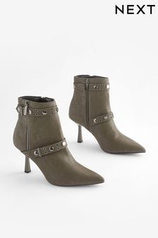Khaki Green Forever Comfort® Point Toe Stud Detail Heeled Boots (769514) | €20