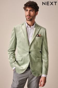 Green Slim Fit Self Lapel Velvet Blazer (769663) | $138