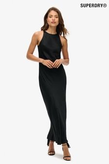 Superdry Black Superdry Satin Racer Midi Dress (770056) | $129