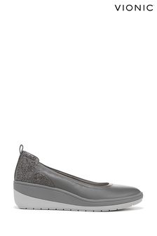 Vionic Grey Jacey Leather Slip-ons Wedges