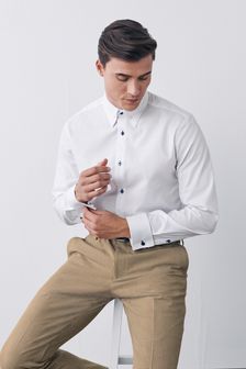 Weiß/Blau/Knöpfe - Regular Fit, einfache Manschetten - Hemd mit Besatz (771069) | 36 €