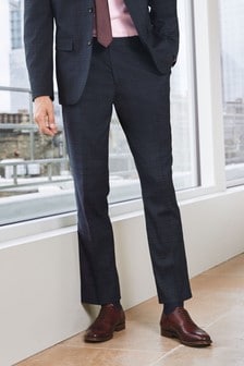 Navy/Red Slim Fit Check Suit: Trousers (772386) | €12