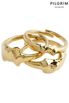 PILGRIM Gold Tone Anne Recycled Adjustable Ring 3-In-1 Set (772744) | LEI 179