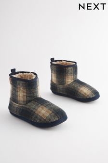 Navy Blue Check Borg Lined Boot Slippers (773573) | €10
