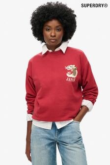 Superdry Red Dahlia Suika Embroidered Loose Sweat Top (774144) | $94