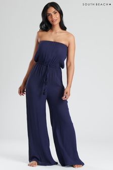South Beach Natural Crinkle Viscose Strapless Jumpsuit (775678) | $44